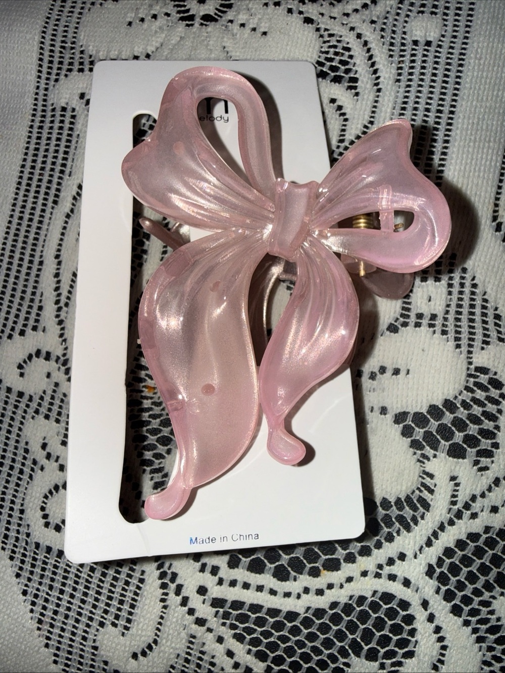 Shimmery Pink Bow Hair Clip for Women